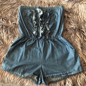 Blue (denim-style) Strapless Romper